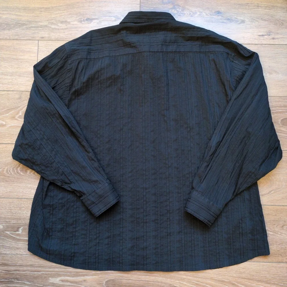 Black‎ Embroidered Mini Pleated Men's Button Down Shirt International Laundry 2X